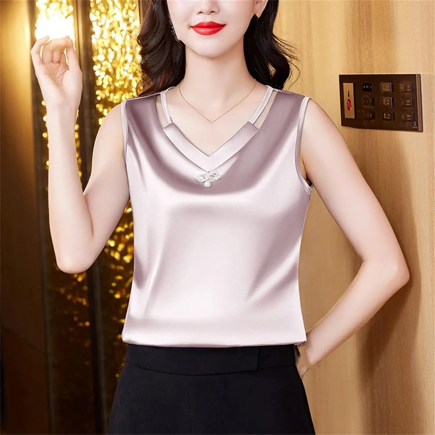 Women Tank top Spring Hollow Out Camisole V Neck Casual Sleeveless Vest