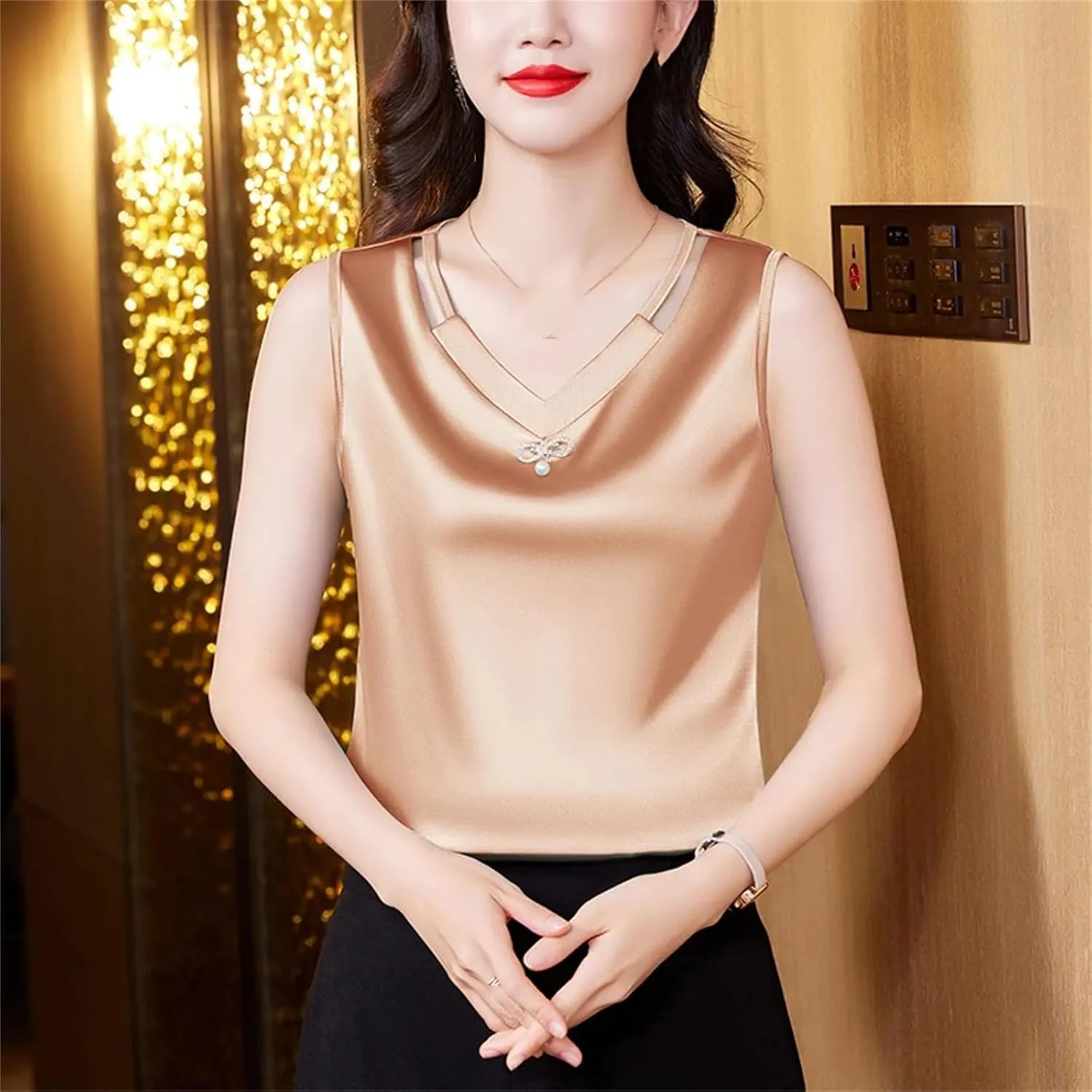 Women Tank top Spring Hollow Out Camisole V Neck Casual Sleeveless Vest