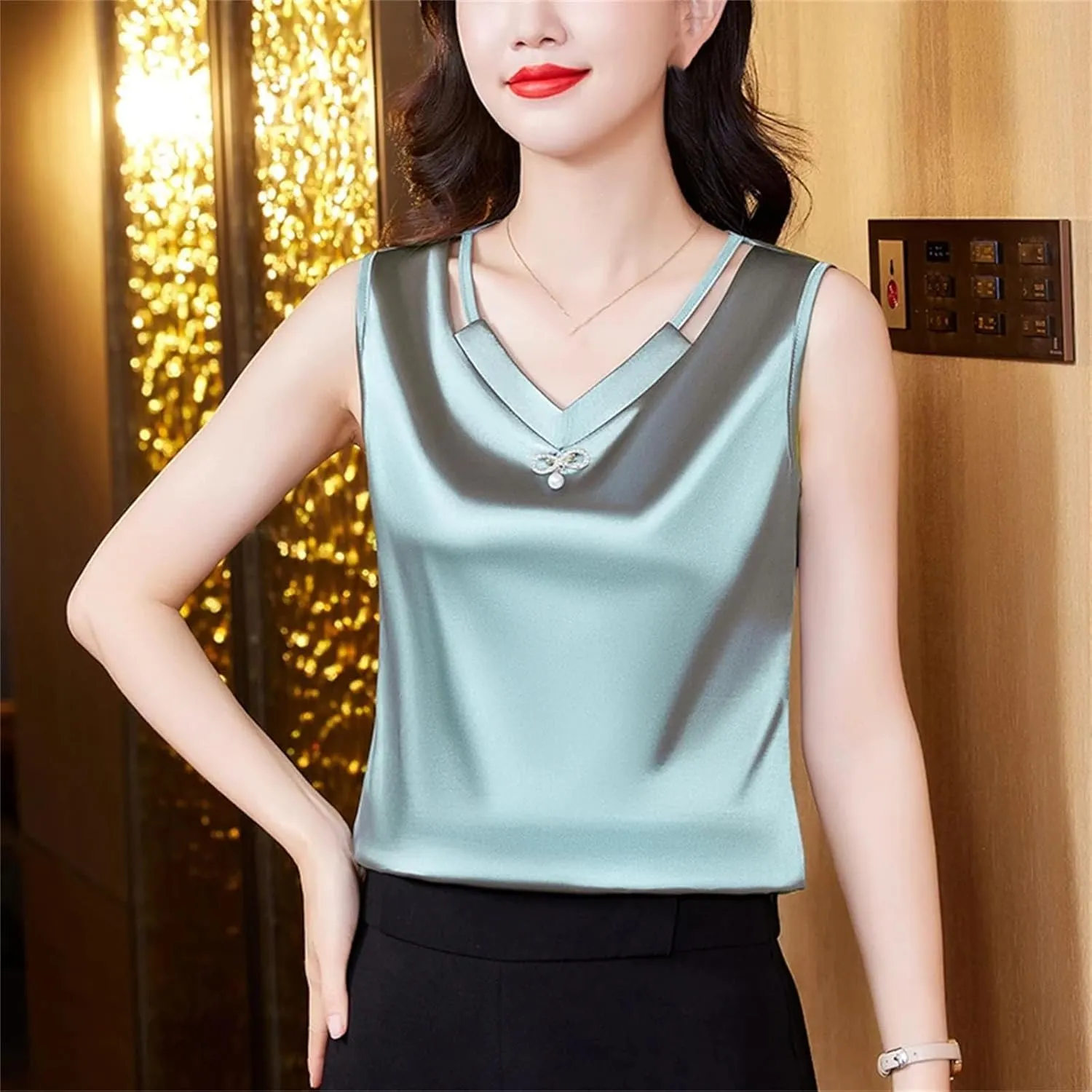 Women Tank top Spring Hollow Out Camisole V Neck Casual Sleeveless Vest