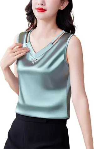 Women Tank top Spring Hollow Out Camisole V Neck Casual Sleeveless Vest