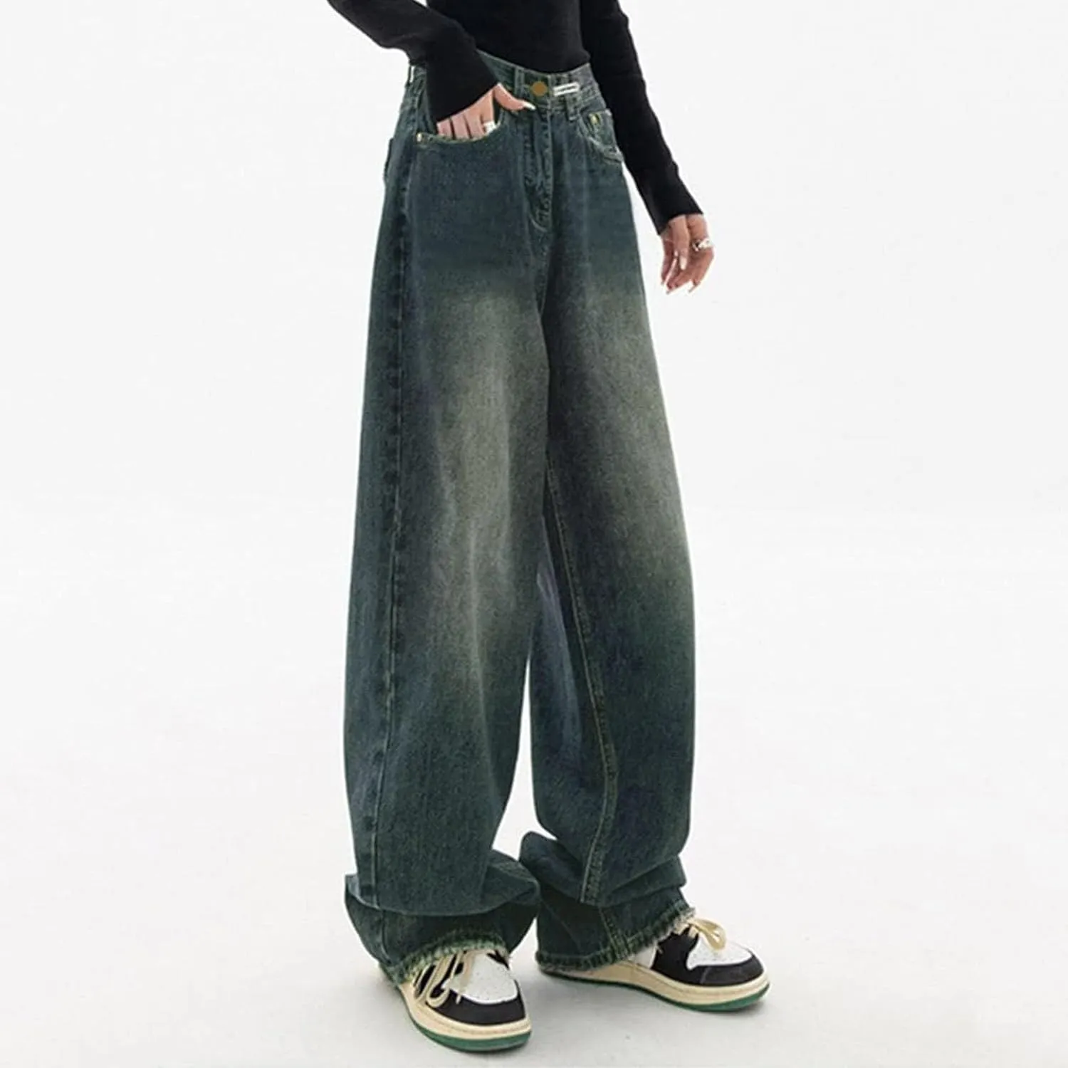 Women's Baggy Jeans Straight Wide Leg Vintage Boyfriends High Waisted Denim Pants Casual Streetwear Loose Trousers
