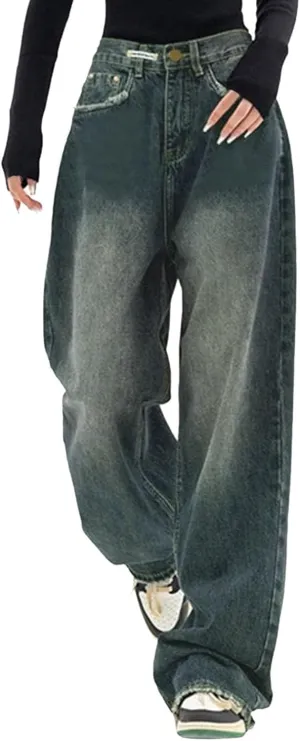Women's Baggy Jeans Straight Wide Leg Vintage Boyfriends High Waisted Denim Pants Casual Streetwear Loose Trousers