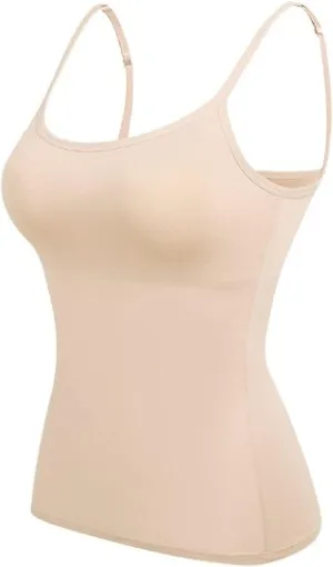 Womens Basic Camisole Spaghetti Strap Tank Top with Built in Padded Bra