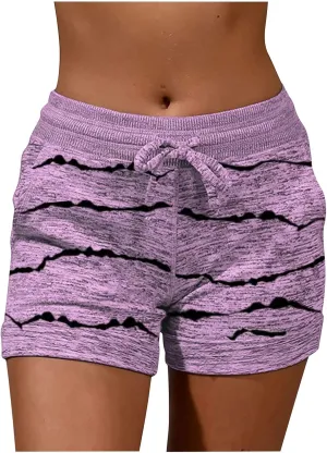 Womens Beach Sport Short Summer Trendy Elastic Slim Drawstring Star Print Short Pants Sport Casual Yoga Short Trouser