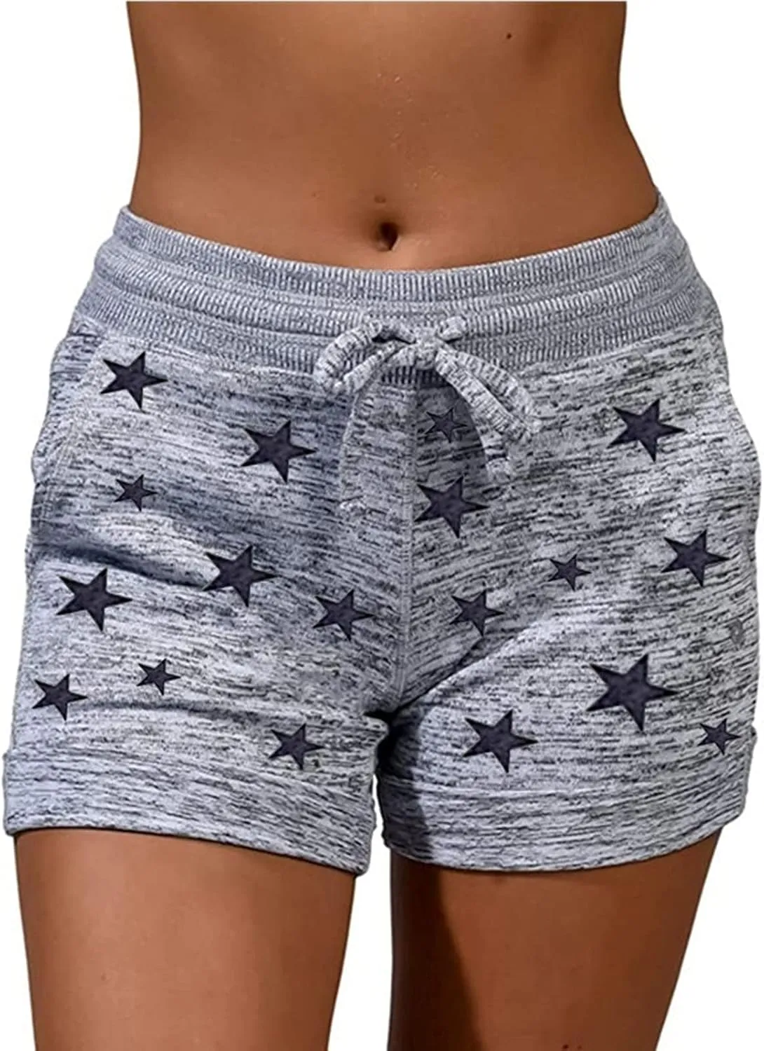 Womens Beach Sport Short Summer Trendy Elastic Slim Drawstring Star Print Short Pants Sport Casual Yoga Short Trouser