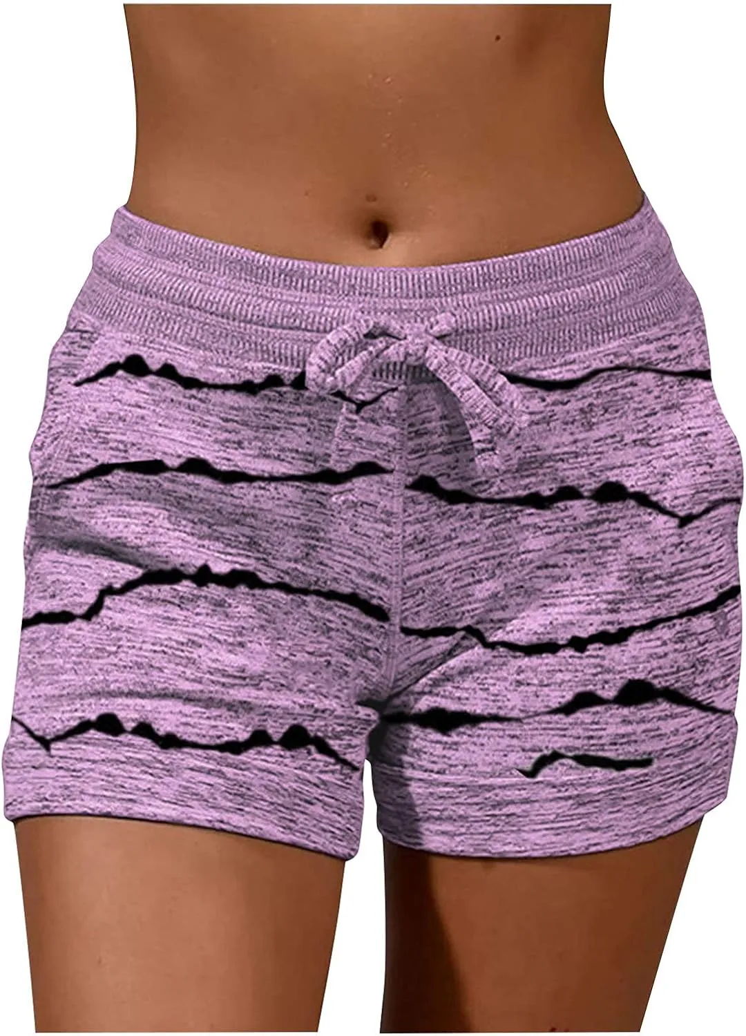 Womens Beach Sport Short Summer Trendy Elastic Slim Drawstring Star Print Short Pants Sport Casual Yoga Short Trouser