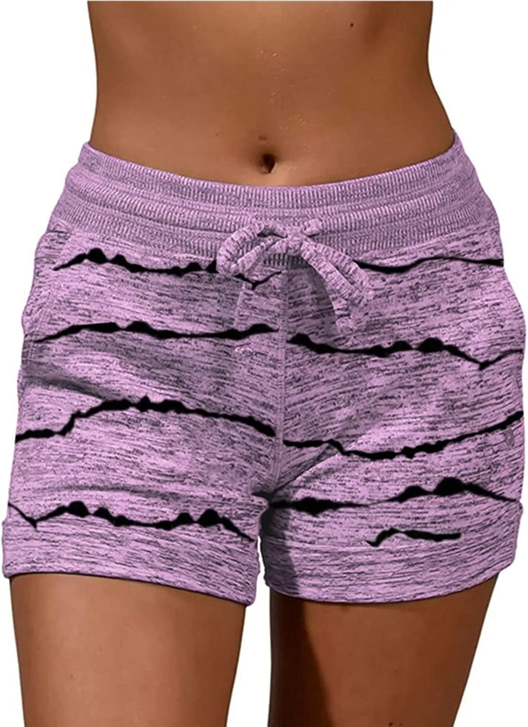 Womens Beach Sport Short Summer Trendy Elastic Slim Drawstring Star Print Short Pants Sport Casual Yoga Short Trouser