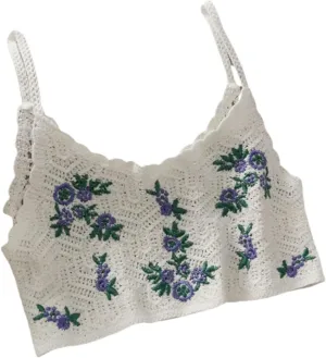 Women's Camisole Summer Sleeveless Knit Embroidered Tank Top (Color : YM771White, Size : One Size)
