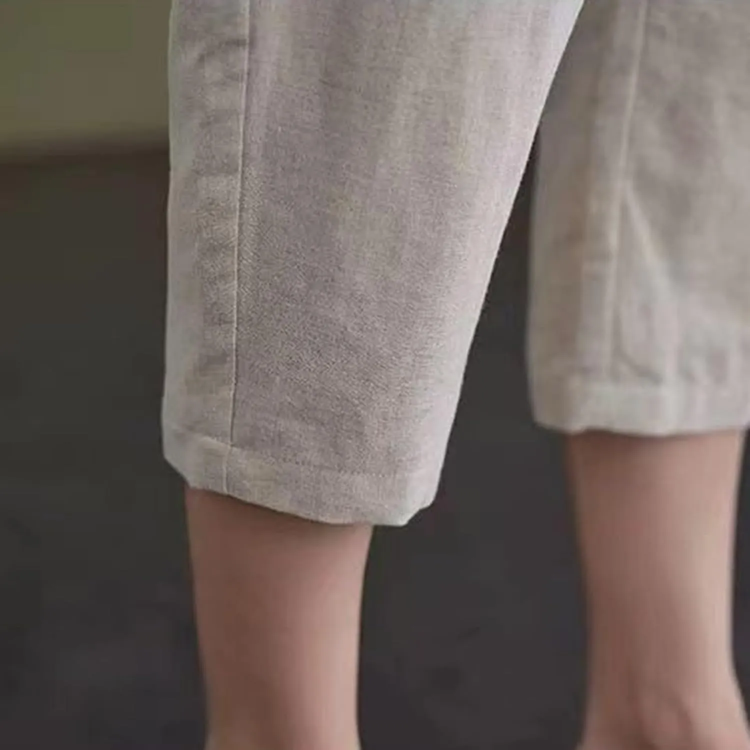 Womens Capri Pants Summer Elastic Waist Pants Dressy Casual Straight Wide Leg High Waisted Pockets Cropped Trouser
