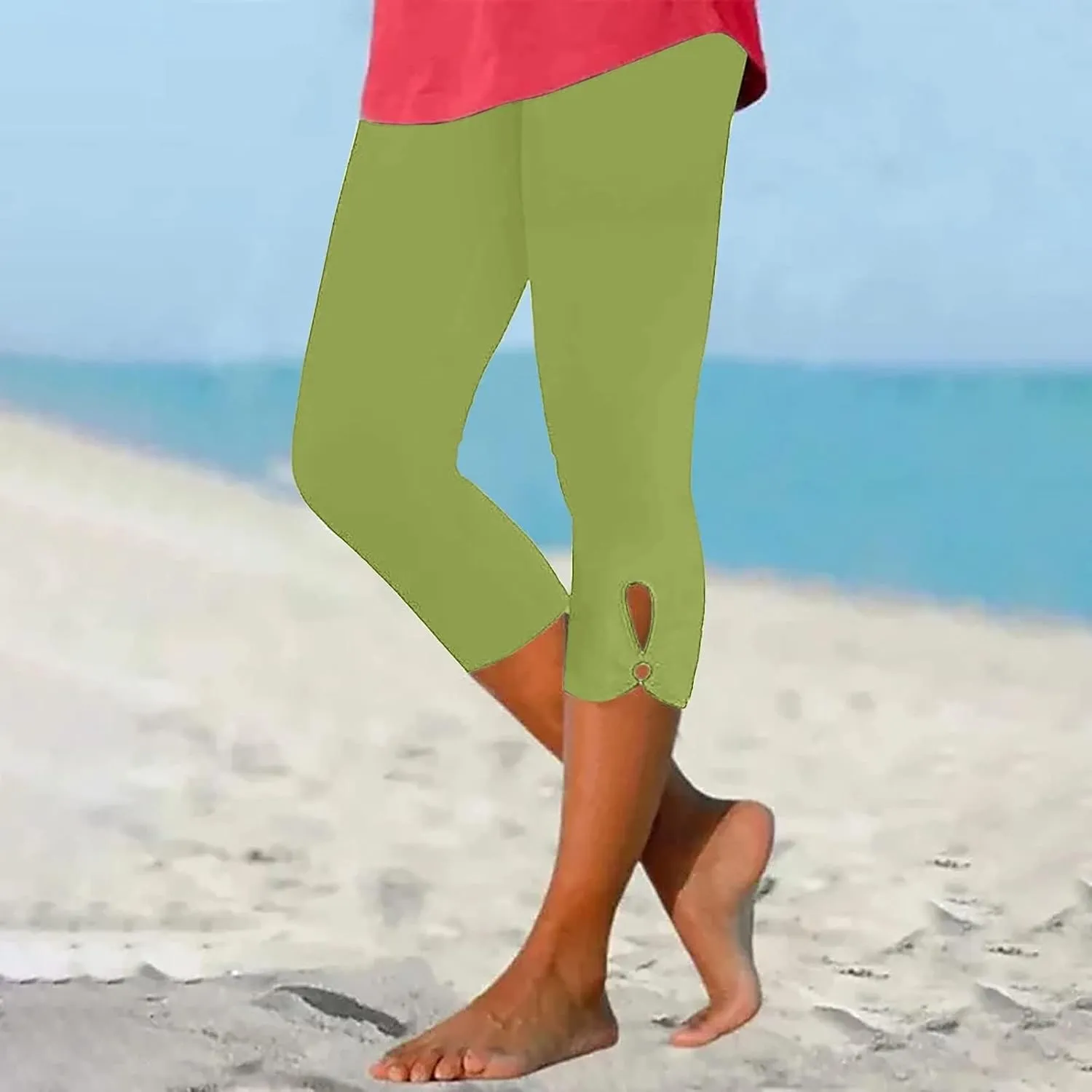 Womens Capris Summer Dressy Cropped High Waisted Yoga Pants Casual Lightweight Soft Leggings Workout Pants
