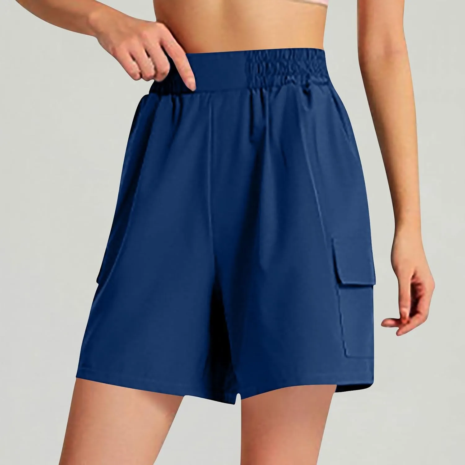 Women's Cargo Shorts Summer High Waisted Casual Trendy Workout Hiking Bermuda Shorts Knee Length Pants with Pockets