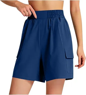 Women's Cargo Shorts Summer High Waisted Casual Trendy Workout Hiking Bermuda Shorts Knee Length Pants with Pockets