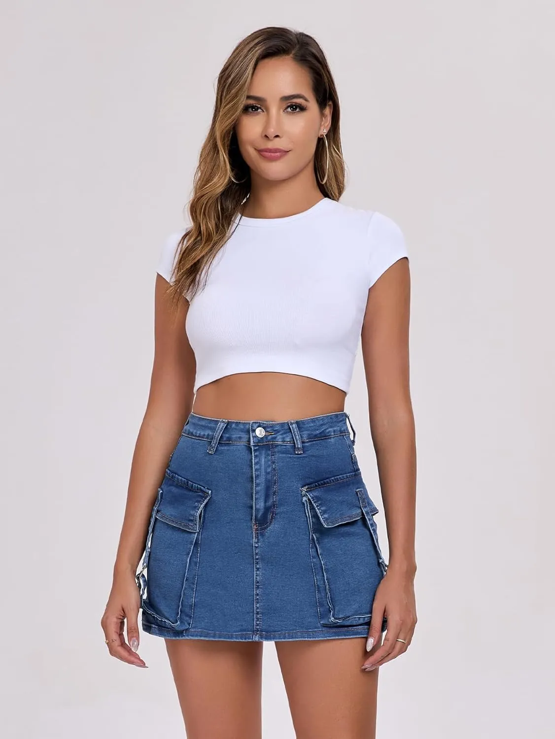 Women's Cargo Skort High Waisted Cargo Shorts Button Bodycon Mini Y2K Denim Cargo Skirt Shorts with Pocket
