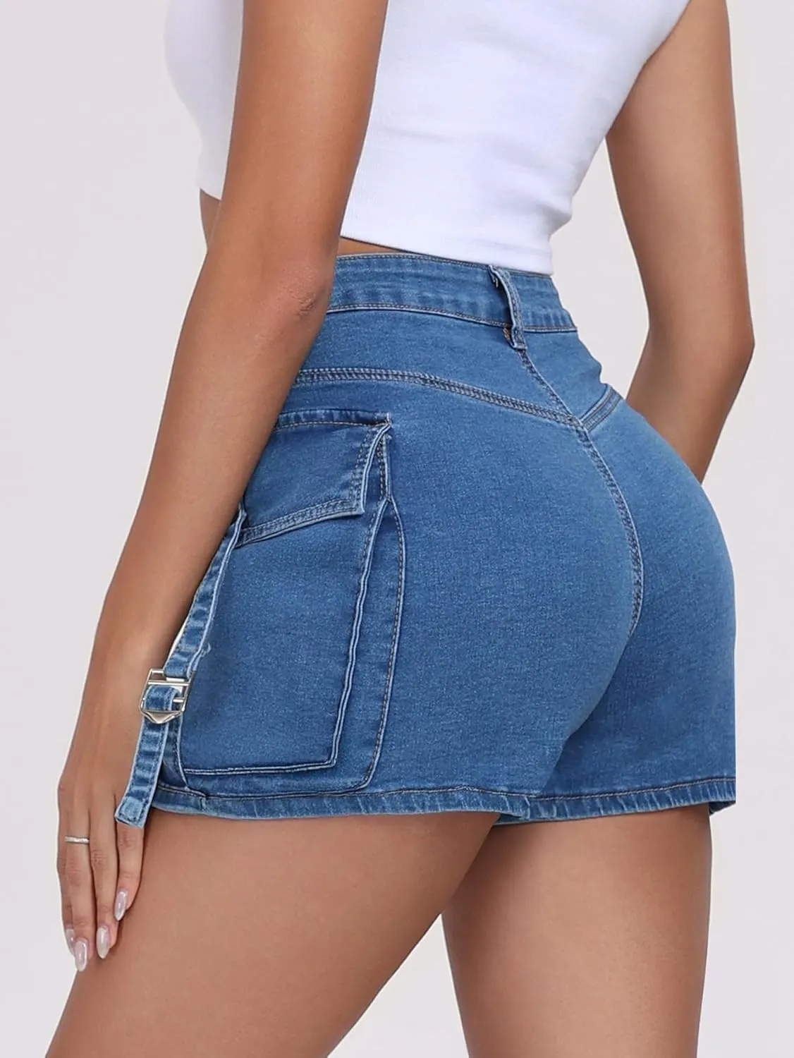 Women's Cargo Skort High Waisted Cargo Shorts Button Bodycon Mini Y2K Denim Cargo Skirt Shorts with Pocket