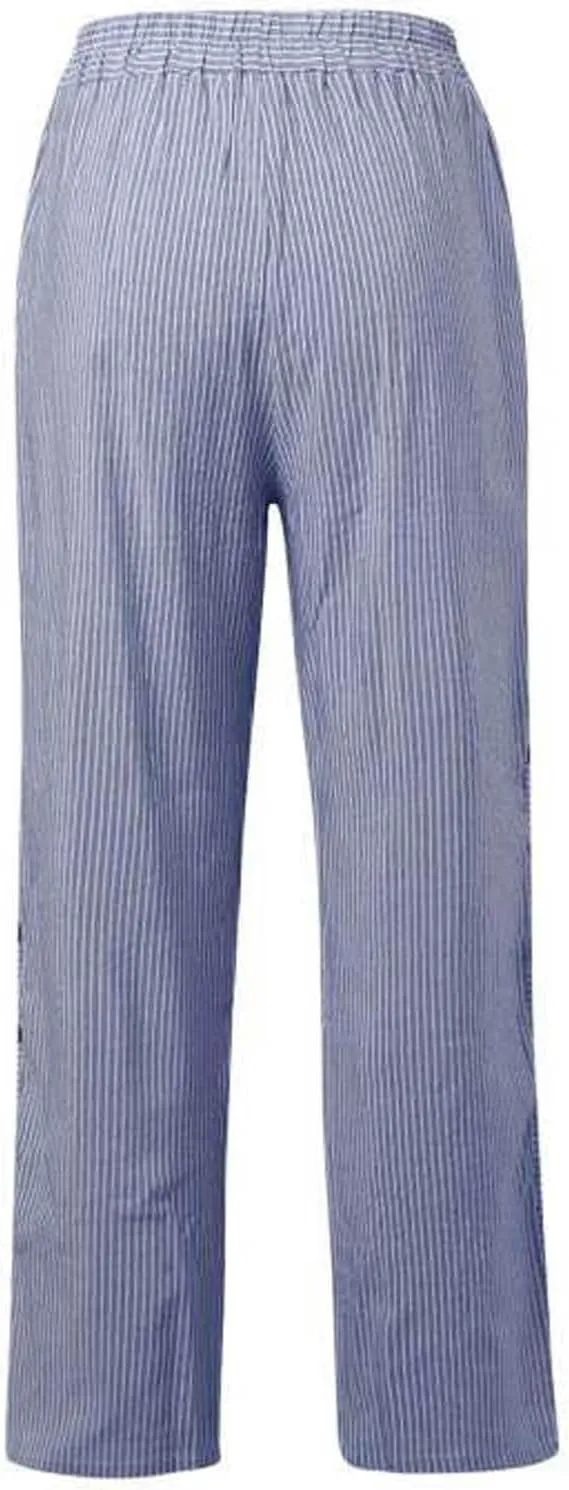 Women's Casual Pants Striped Side Button Pants Elastic Waist Summer Trendy Straight Leg Baggy Trousers with Pocket