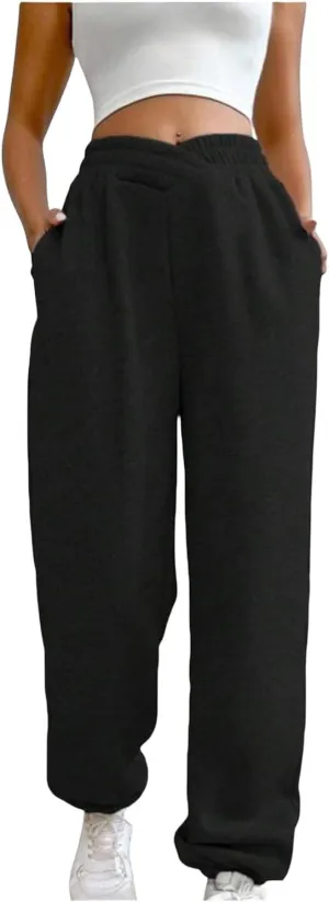 Womens Casual Pants V Crossover Waist Sweatpants Cinch Bottom Workout Trousers Baggy Y2K Jogger