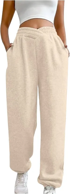 Womens Casual Pants V Crossover Waist Sweatpants Cinch Bottom Workout Trousers Baggy Y2K Jogger