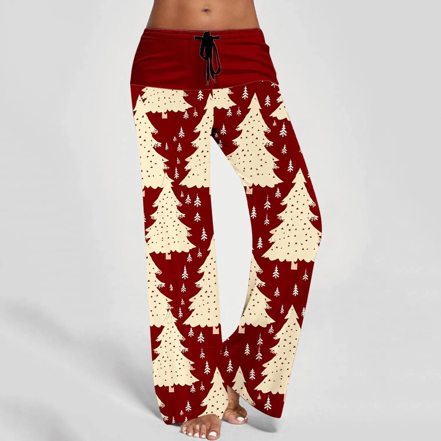 Womens Casual Wide Leg Long Casual Pant Trousers,Xmas Graphic Printed High Waist Trousers Loose Yoga Pants Casual Trousers