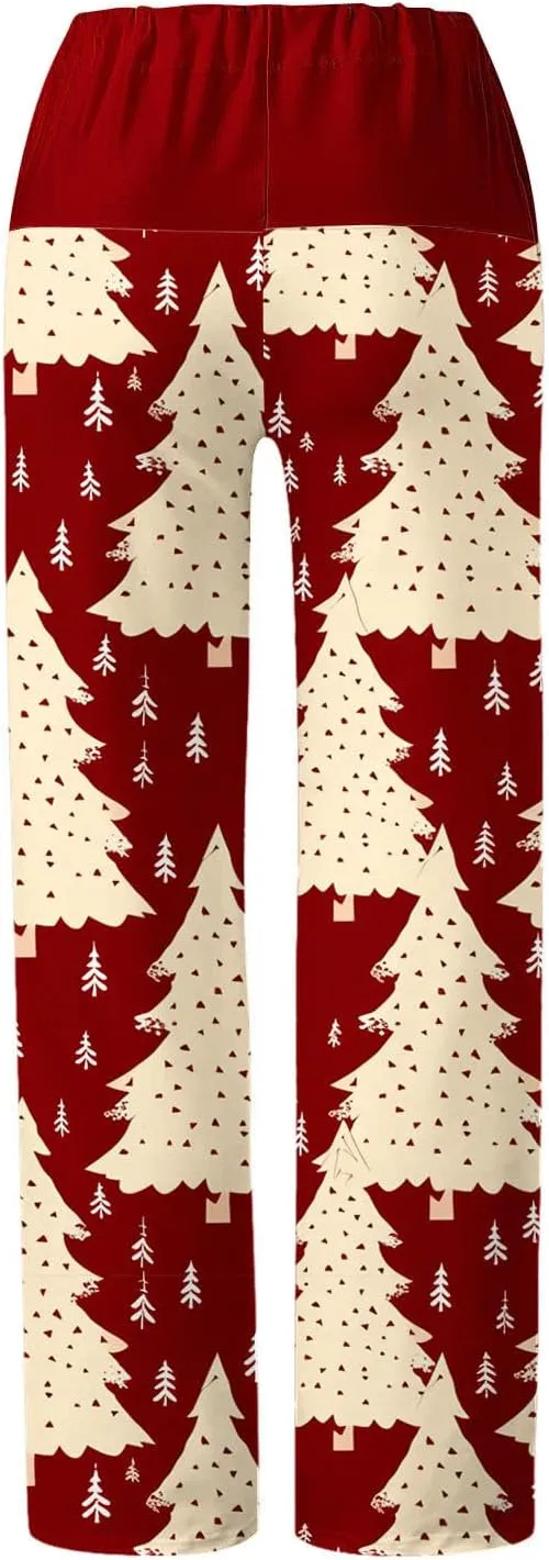 Womens Casual Wide Leg Long Casual Pant Trousers,Xmas Graphic Printed High Waist Trousers Loose Yoga Pants Casual Trousers