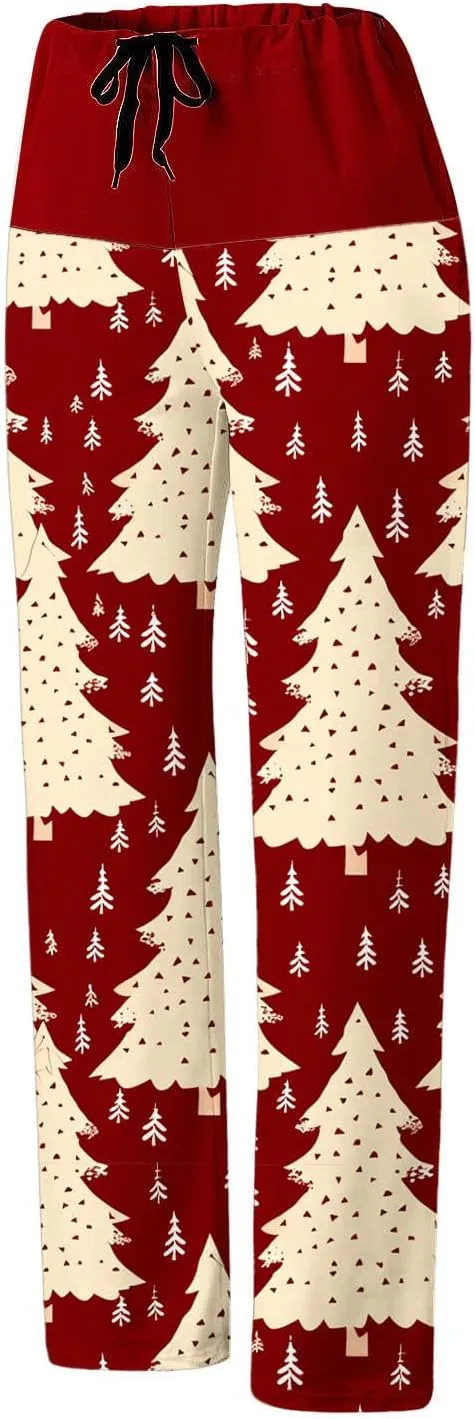 Womens Casual Wide Leg Long Casual Pant Trousers,Xmas Graphic Printed High Waist Trousers Loose Yoga Pants Casual Trousers
