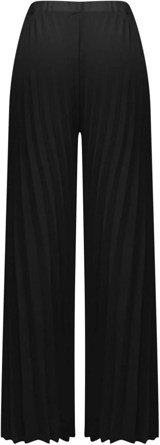 Women's Chiffon Wide Leg Pants High Elastic Waist Cropped Pants Fashion Casual Pleated Ruffle Hem Flowy Trousers