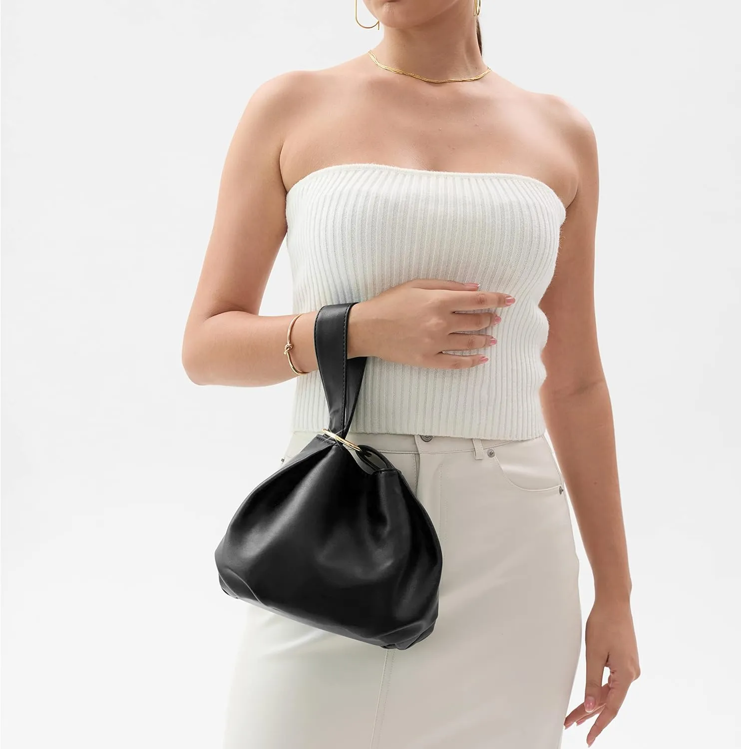 Women's Clutch Soft Vegan Leather Hobo Top Handle Bag Small Tote Purse