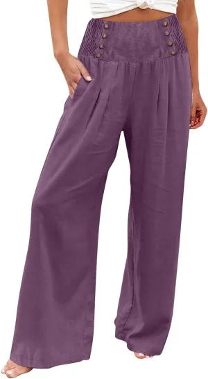 Womens Cotton Linen Summer Palazzo Pants Shorts for Women high Waisted Denim Ladies Pants Elastic Waisted Womens mom Jean Shorts Skirts Waisted Teen Tights Athletic Works Pants for Women