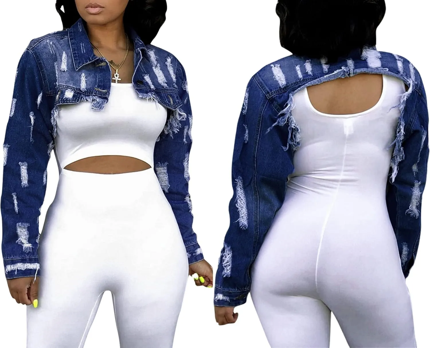 Women's Crop Top Jean Jacket Button Down Long Sleeve Cropped Denim Jacket Coat
