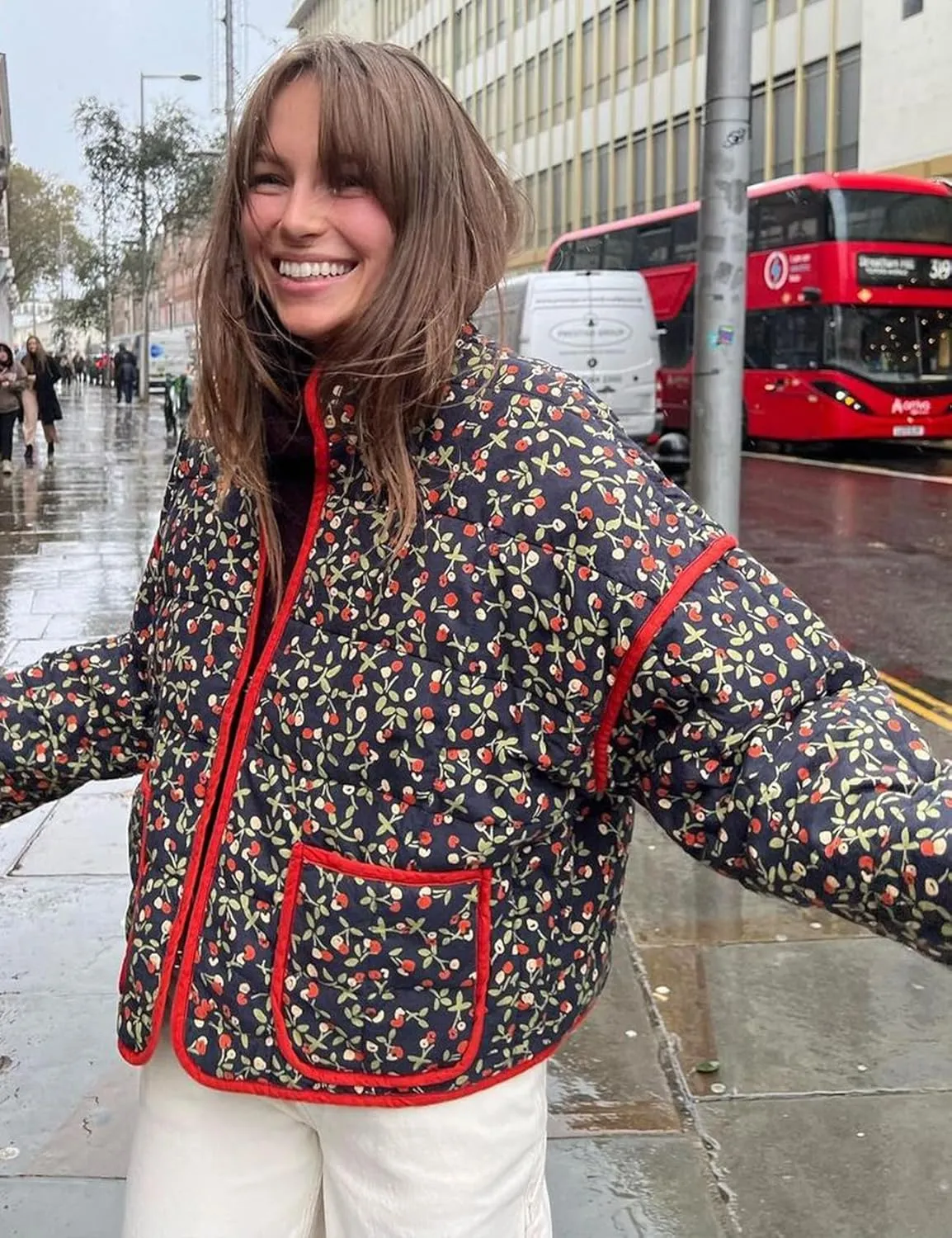 Women's Cropped Puffer Quilted Jacket Lightweight Long Sleeve Padded Floral Print Puffy Cardigan Outwear Coat