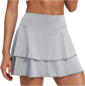 Women's Double Layered Pleats Tennis Skirts for Women High Waisted Skirt with Shorts Pockets Polyester Shorts