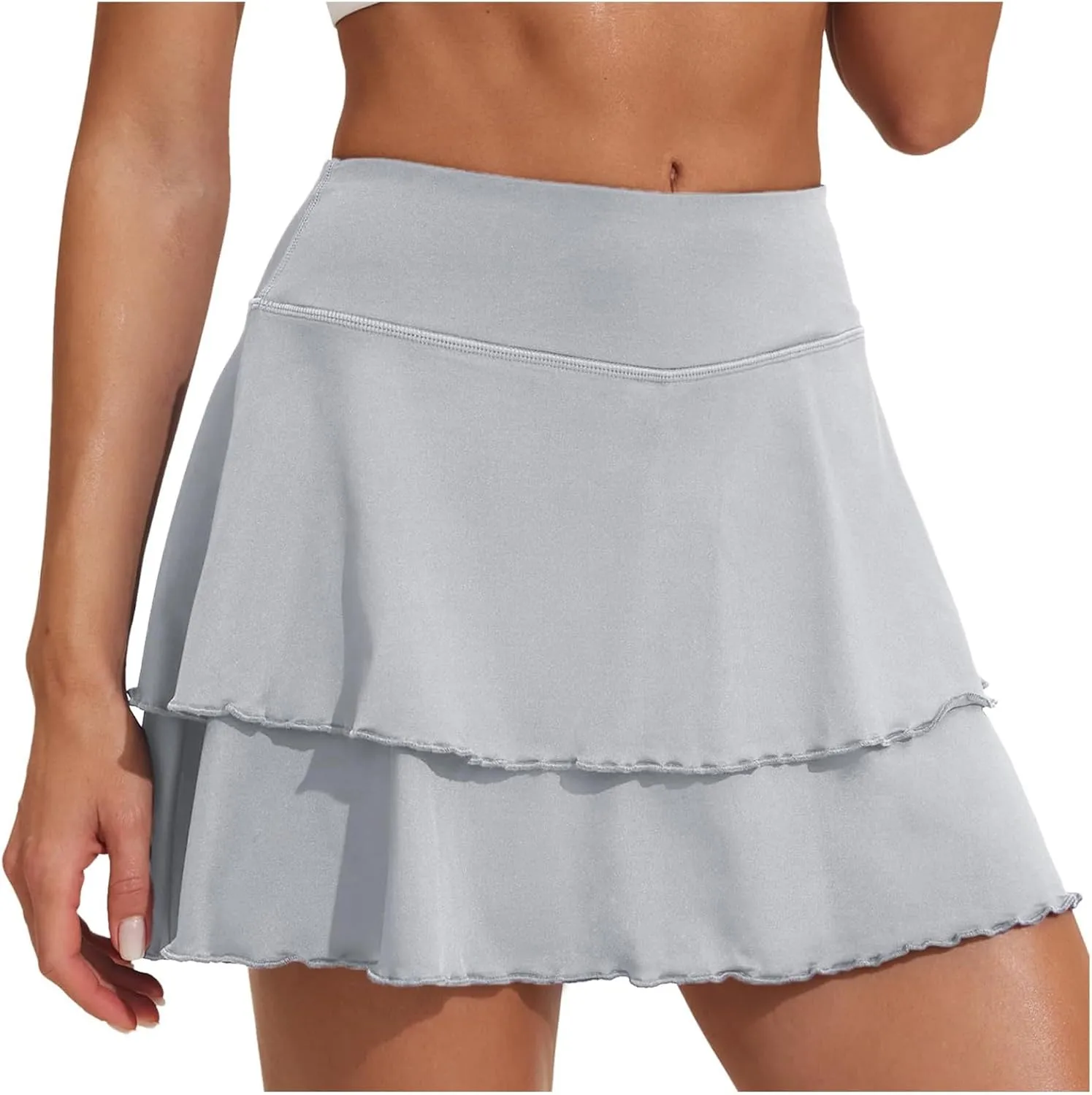 Women's Double Layered Pleats Tennis Skirts for Women High Waisted Skirt with Shorts Pockets Polyester Shorts