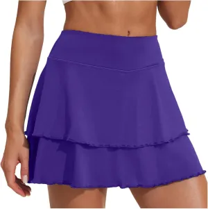 Women's Double Layered Pleats Tennis Skirts for Women High Waisted Skirt with Shorts Pockets Polyester Shorts