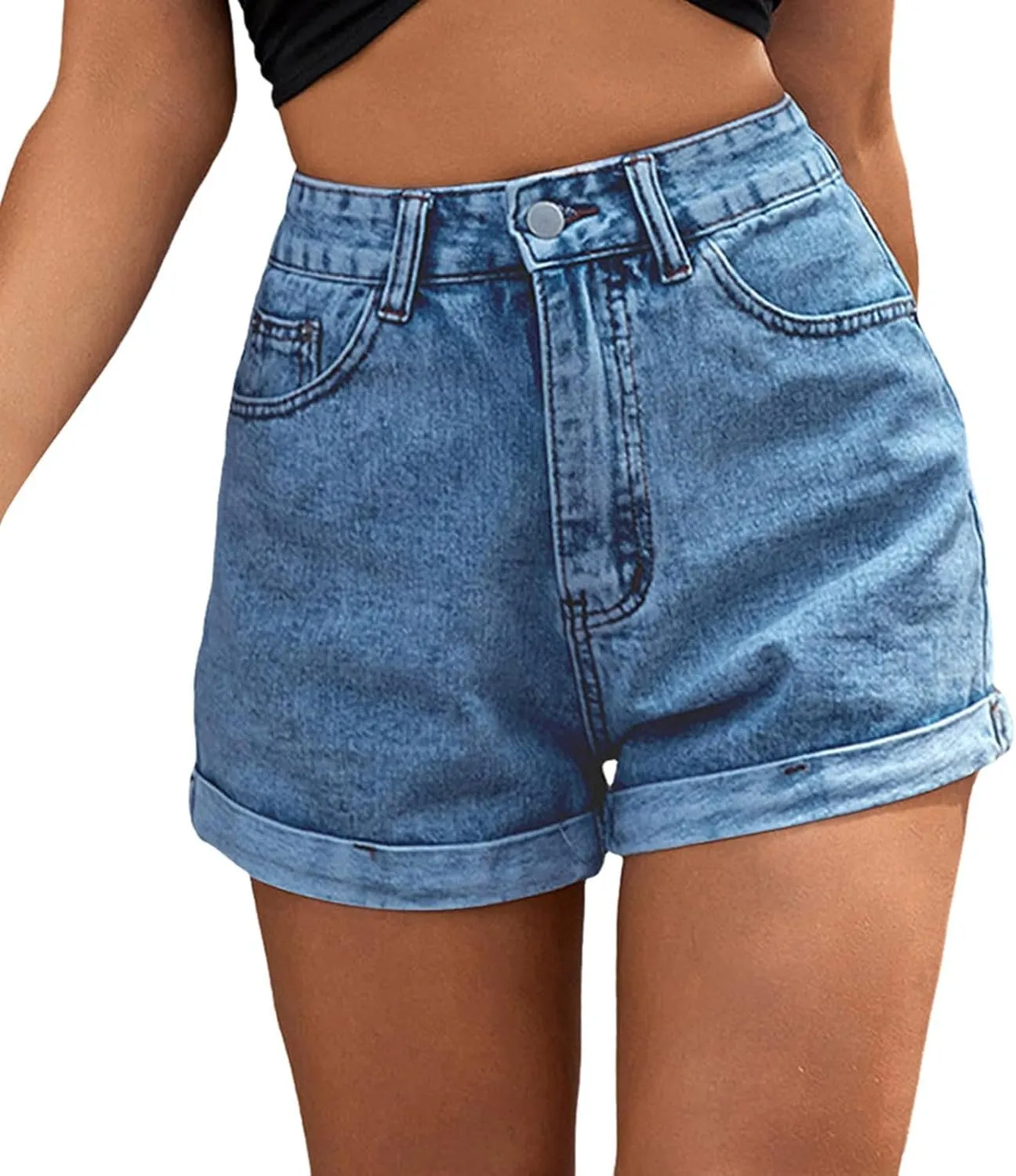 Women's Elastic Waist Drawstring Casual High Waist Rugged Denim Shorts Women's Fashion Short Skirts for Women