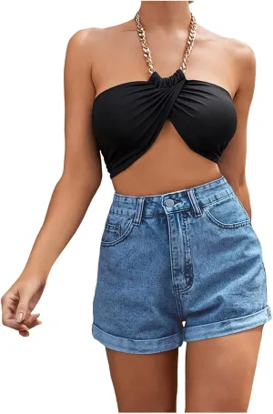 Women's Elastic Waist Drawstring Casual High Waist Rugged Denim Shorts Women's Fashion Short Skirts for Women