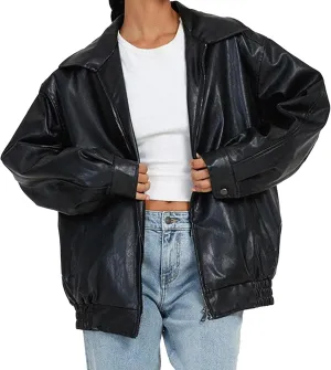 Womens Faux Leather Jackets Oversized Motorcycle Jacket Bomber Coats Fashion Outfits Spring Clothes