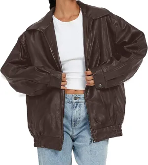 Womens Faux Leather Jackets Oversized Motorcycle Jacket Bomber Coats Fashion Outfits Spring Clothes