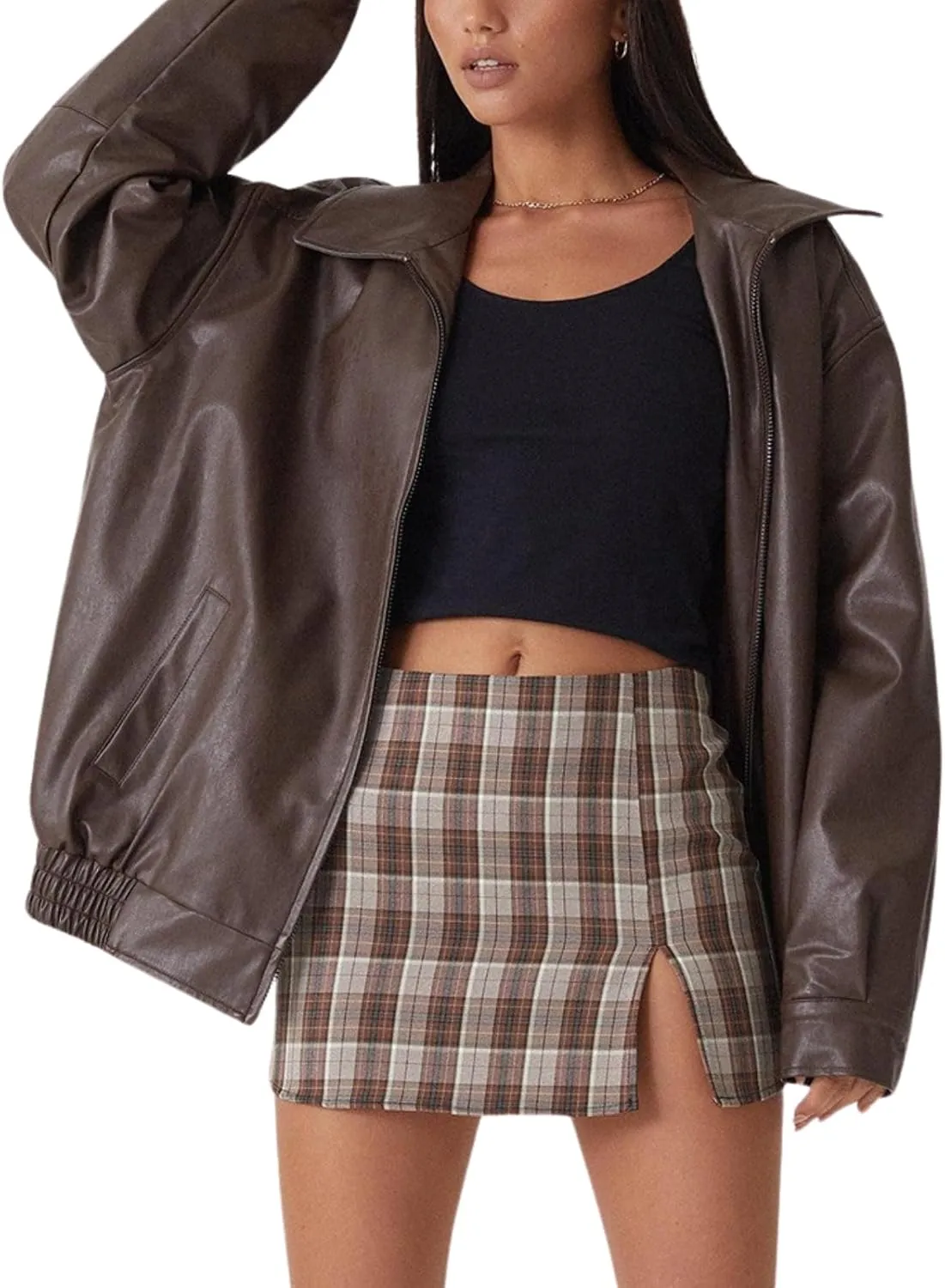 Womens Faux Leather Jackets Oversized Motorcycle Jacket Bomber Coats Fashion Outfits Spring Clothes