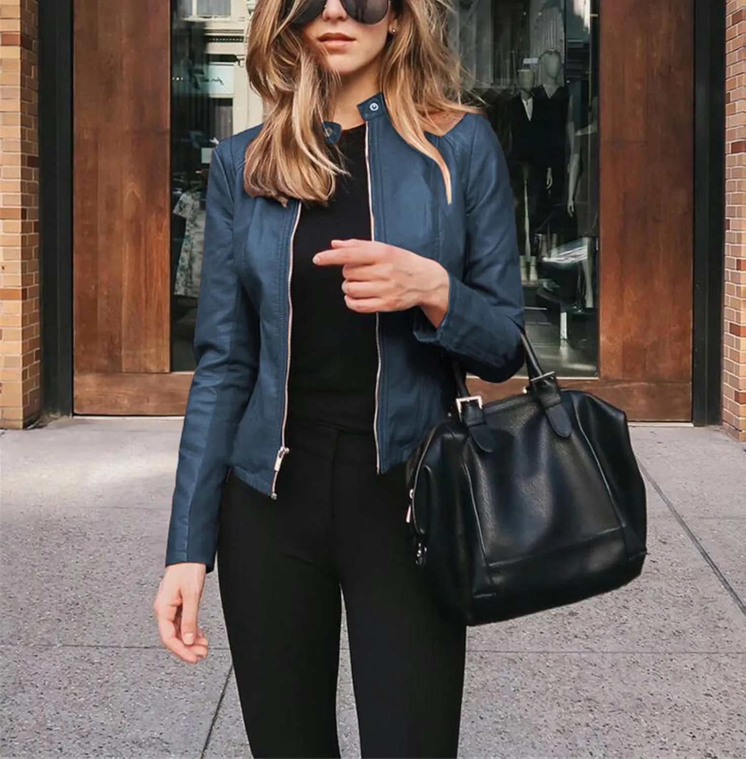 Womens Faux Leather Jackets Zip Up Cropped Motorcycle PU Moto Biker Outwear Coat 2024