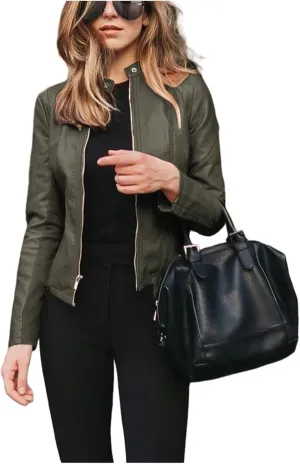 Womens Faux Leather Jackets Zip Up Cropped Motorcycle PU Moto Biker Outwear Coat 2024