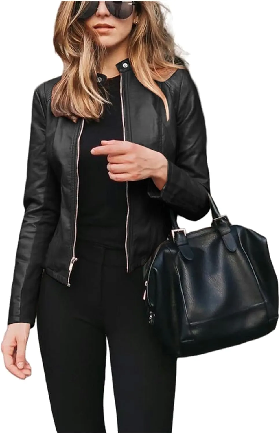 Womens Faux Leather Jackets Zip Up Cropped Motorcycle PU Moto Biker Outwear Coat 2024