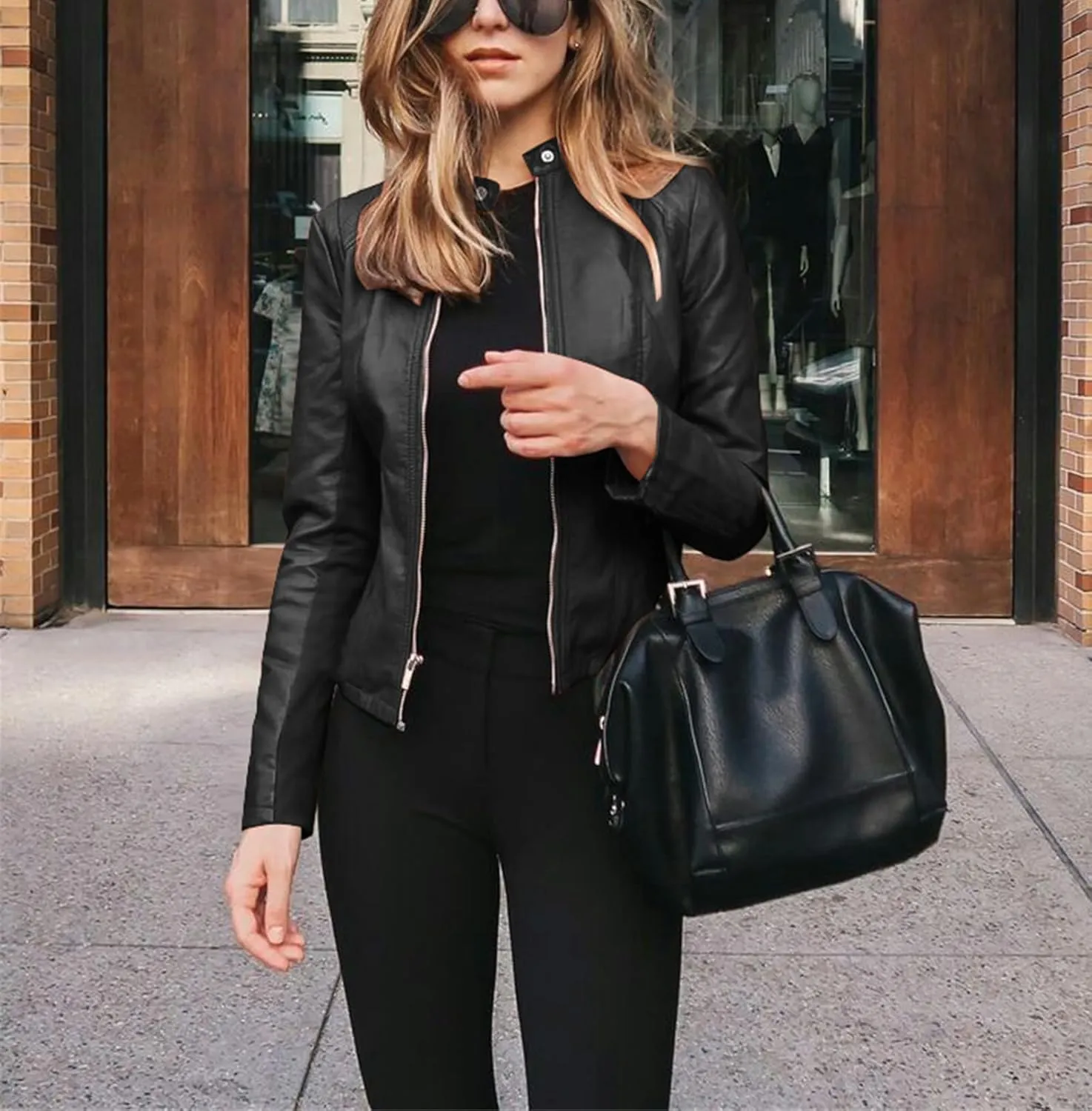 Womens Faux Leather Jackets Zip Up Cropped Motorcycle PU Moto Biker Outwear Coat 2024