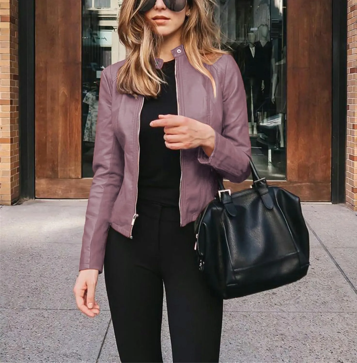 Womens Faux Leather Jackets Zip Up Cropped Motorcycle PU Moto Biker Outwear Coat 2024