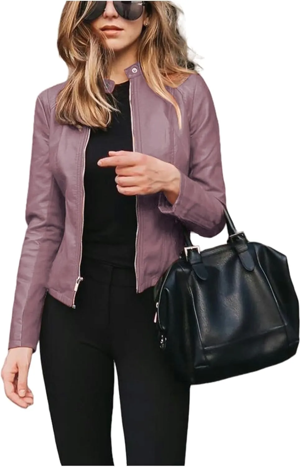 Womens Faux Leather Jackets Zip Up Cropped Motorcycle PU Moto Biker Outwear Coat 2024