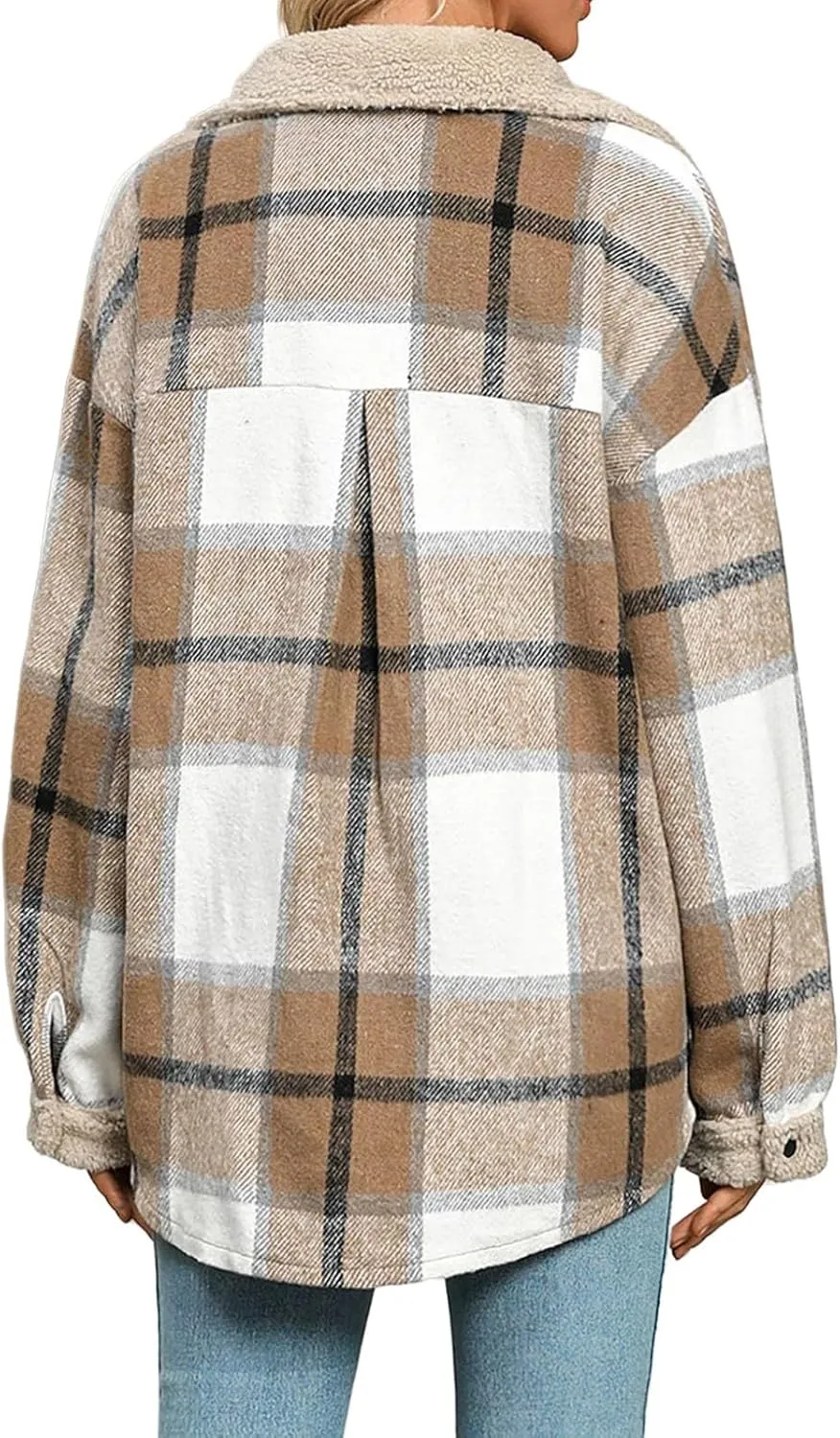Womens Flannel Plaid Shirt Fuzzy Fleece Side Lined Jacket Oversized Long Sleeve Shackets Fall Winter Clothes
