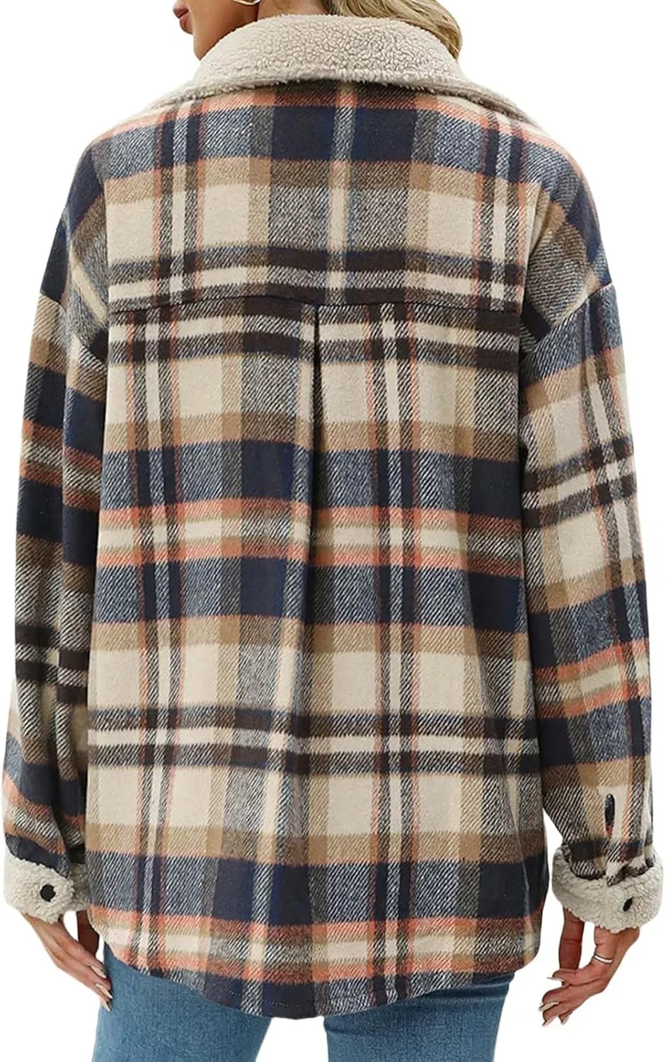 Womens Flannel Plaid Shirt Fuzzy Fleece Side Lined Jacket Oversized Long Sleeve Shackets Fall Winter Clothes