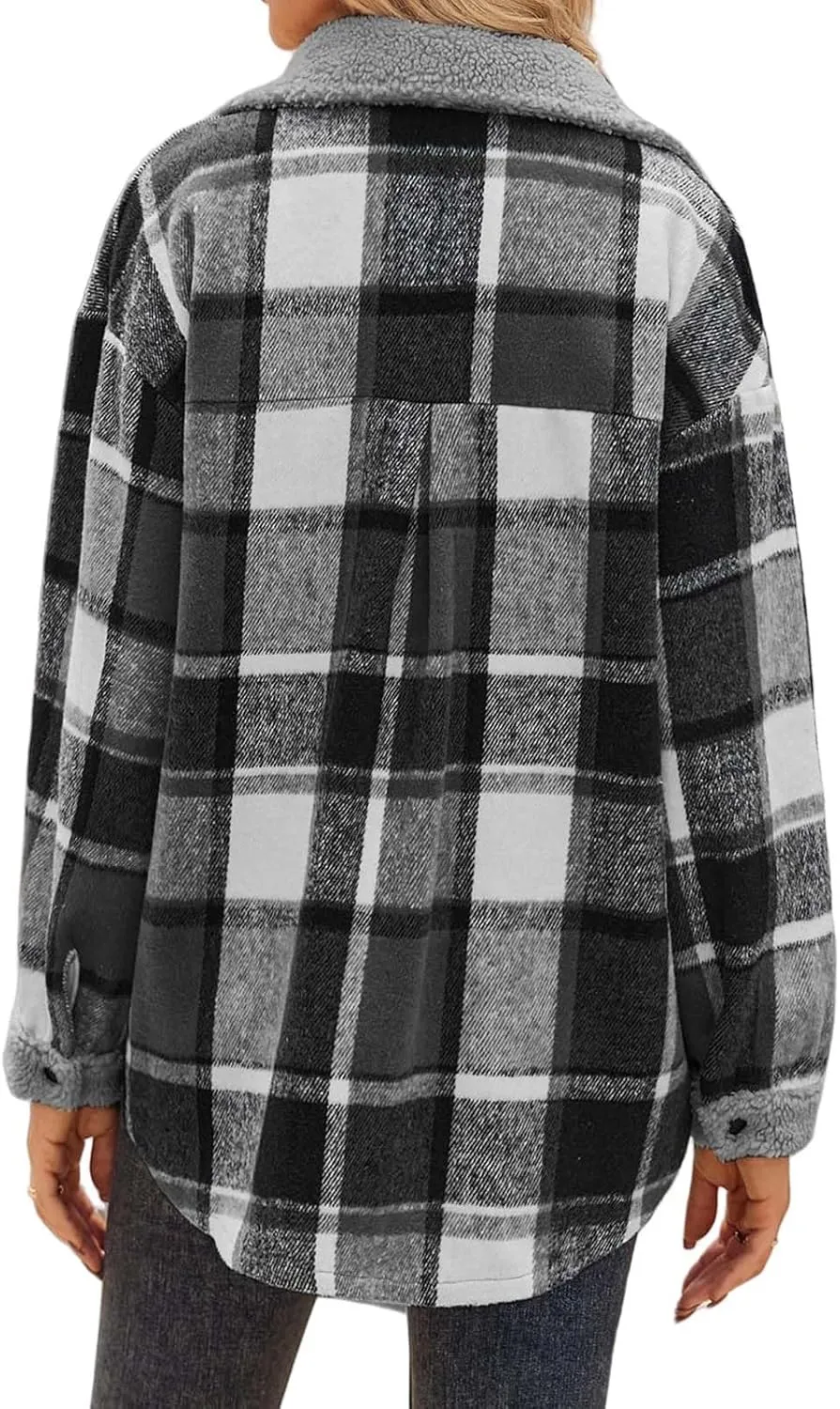 Womens Flannel Plaid Shirt Fuzzy Fleece Side Lined Jacket Oversized Long Sleeve Shackets Fall Winter Clothes