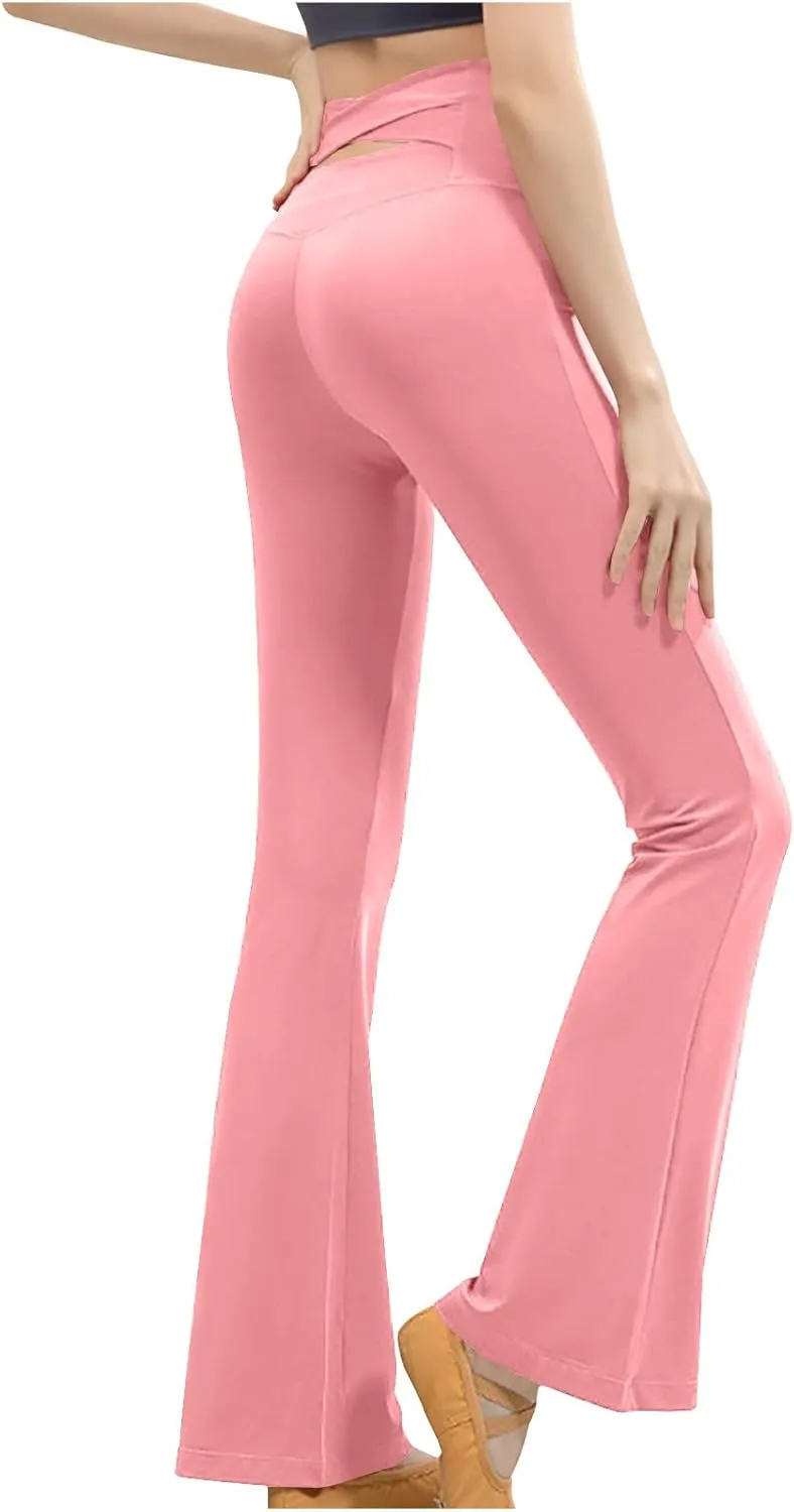 Womens Flare Leg Bootcut Sports Leggings Pants Spandex High Waisted Leggings Shapewear Stretch Pull-on Jeggings