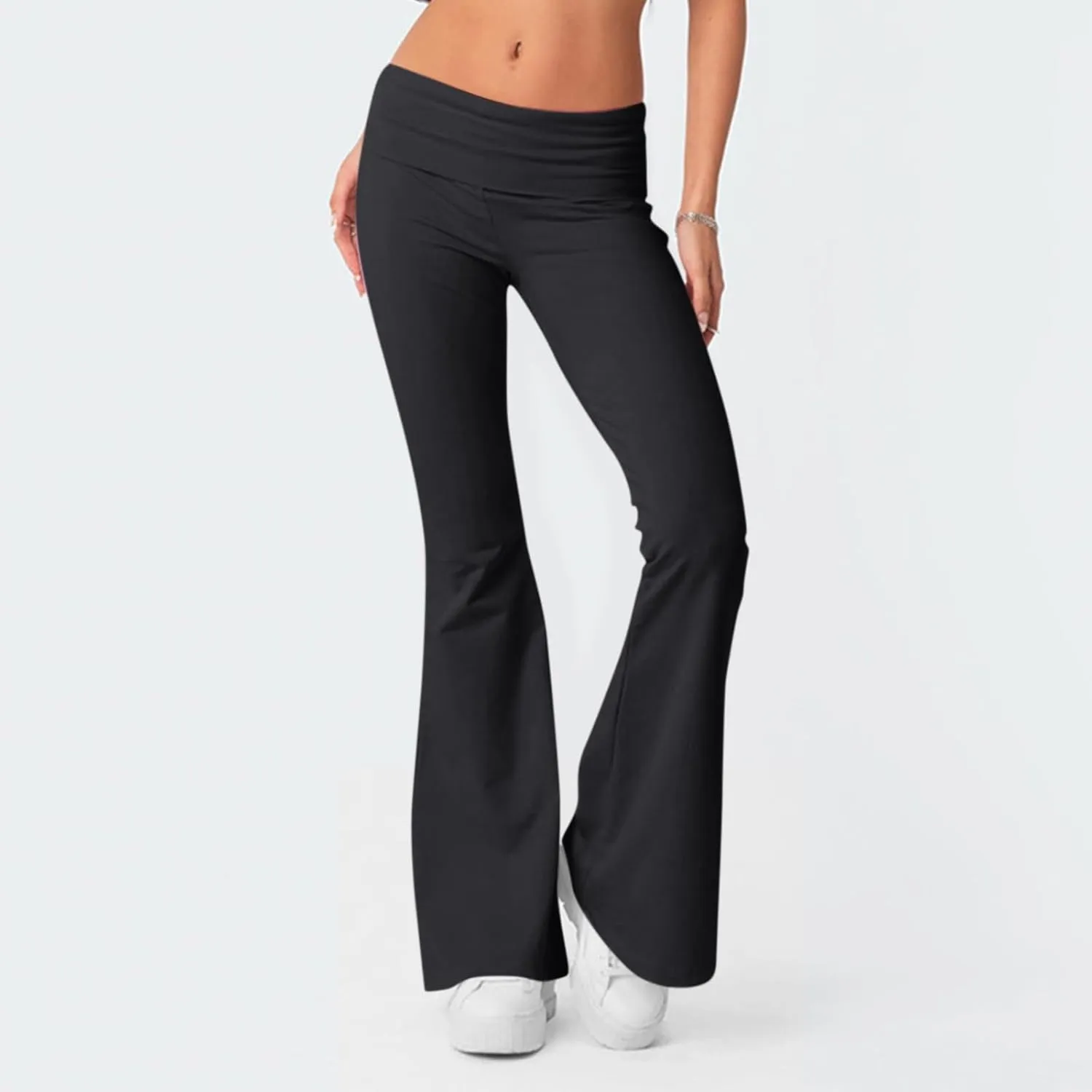 Womens Flare Pants Solid Color Bootcut Yoga Leggings Low Waisted Tummy Control Workout Slacks