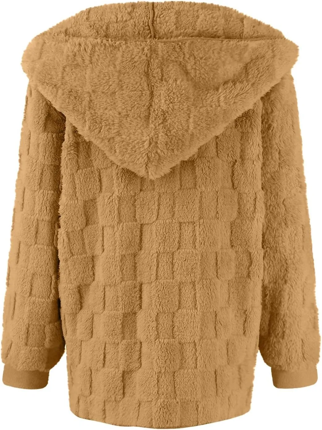 Womens Fleece Jacket Open Front Hooded Cardigan Warm Winter Coat Sherpa Fuzzy Teddy Jacket Outerwear with Pockets