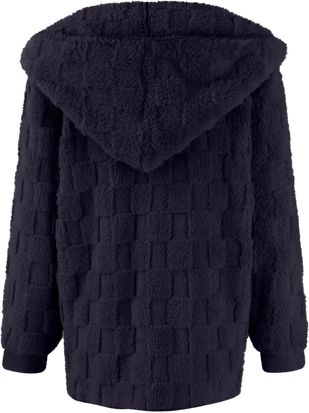 Womens Fleece Jacket Open Front Hooded Cardigan Warm Winter Coat Sherpa Fuzzy Teddy Jacket Outerwear with Pockets